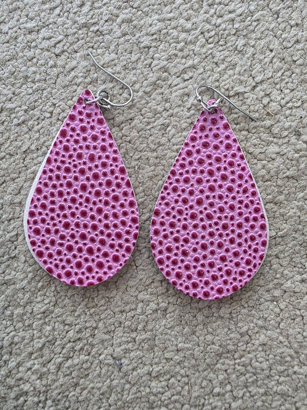Pink Textured Teardrop Dangle Earrings